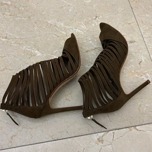 💋Sexy💋Brown Swede Zara strappy open toe booties Sz:9 - Picture 8 of 10